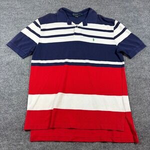 Polo Ralph Lauren Shirt Men's L Striped Polo Red Blue White Short Sleeve